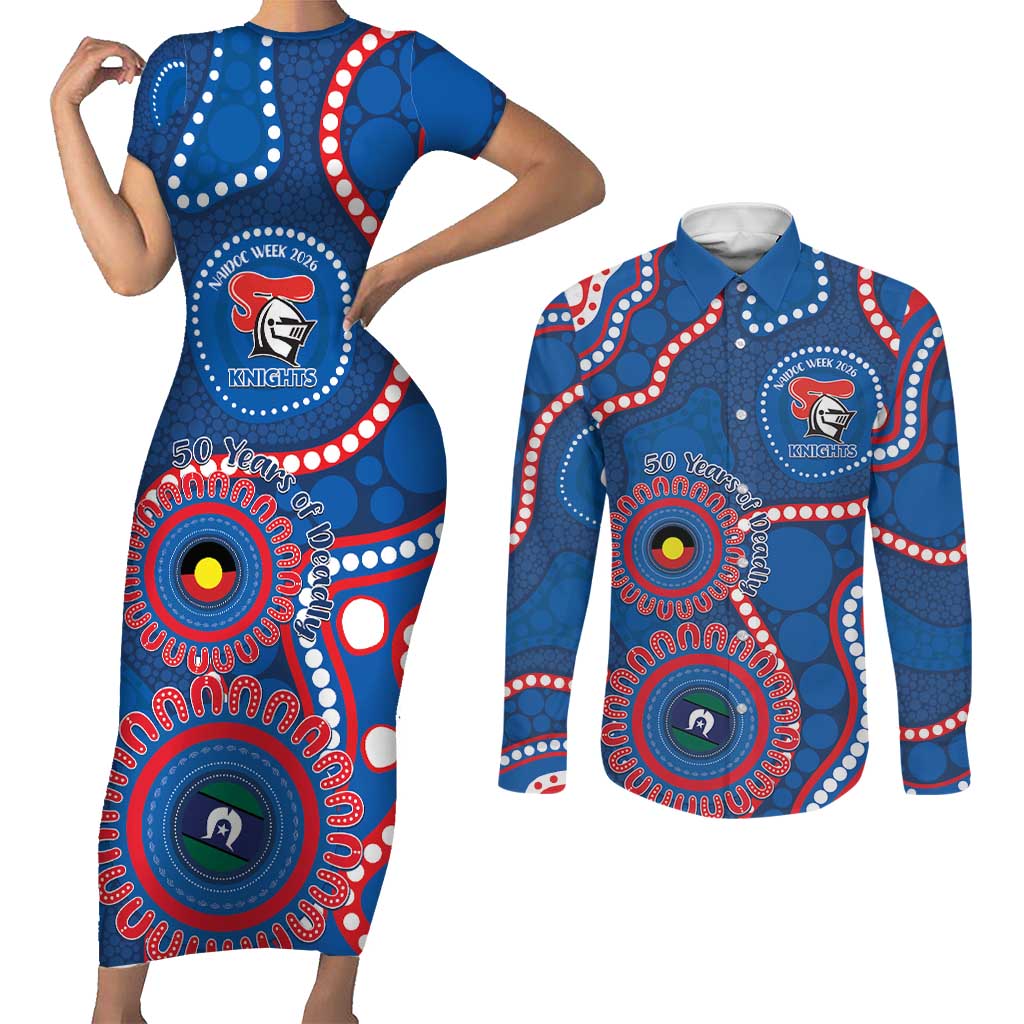 Knights NAIDOC Week 2026 Personalised Couples Matching Short Sleeve Bodycon Dress and Long Sleeve Button Shirt 50 Years of Deadly Aboriginal Art