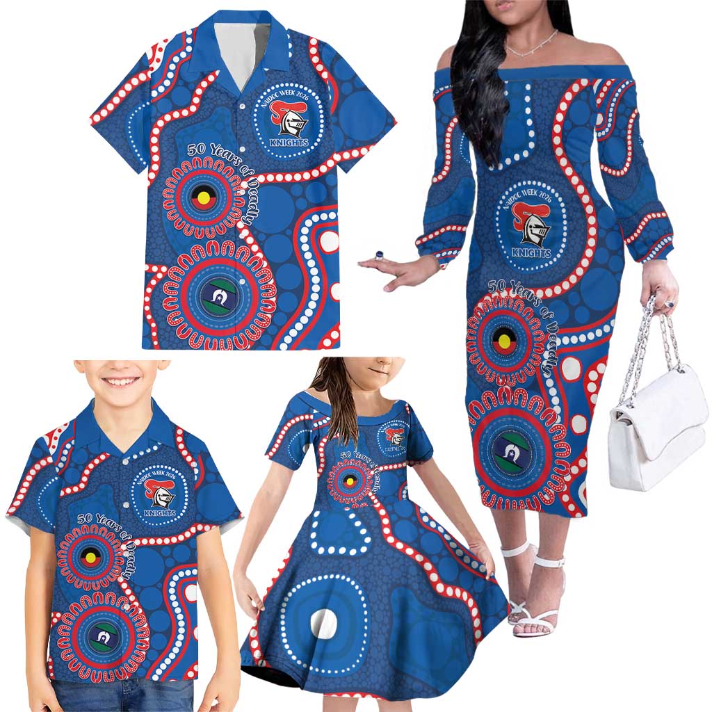 Knights NAIDOC Week 2026 Personalised Family Matching Off The Shoulder Long Sleeve Dress and Hawaiian Shirt 50 Years of Deadly Aboriginal Art