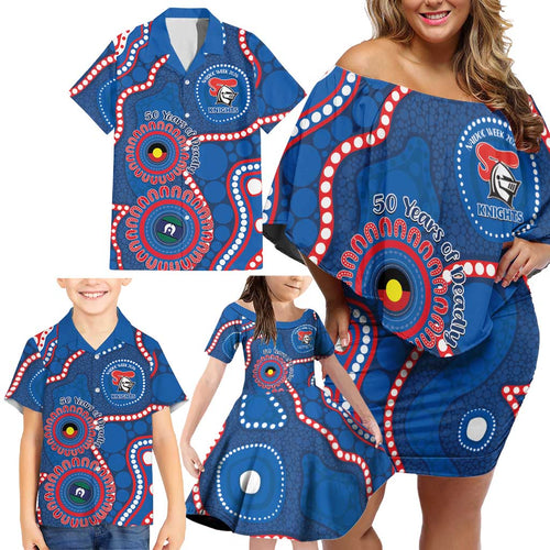 Knights NAIDOC Week 2026 Personalised Family Matching Off Shoulder Short Dress and Hawaiian Shirt 50 Years of Deadly Aboriginal Art