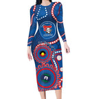 Knights NAIDOC Week 2026 Personalised Long Sleeve Bodycon Dress 50 Years of Deadly Aboriginal Art