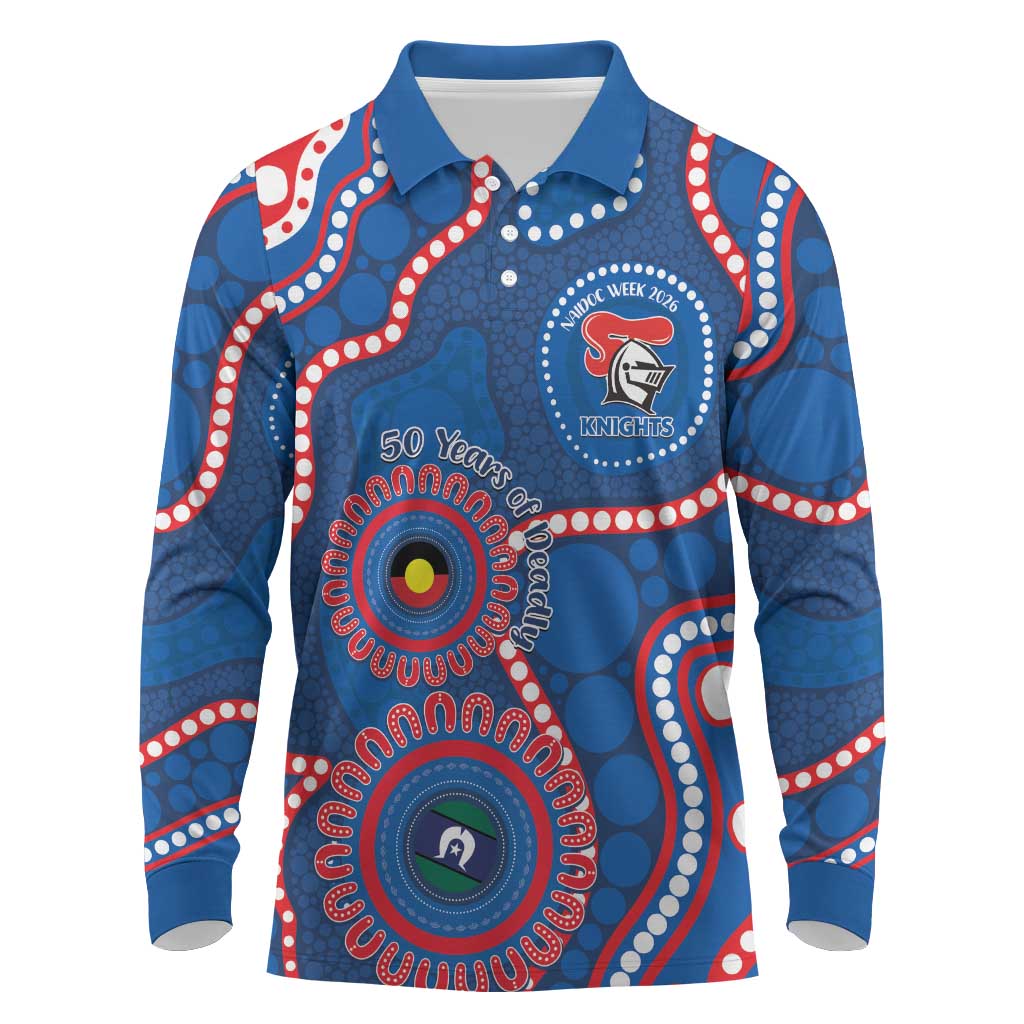 Knights NAIDOC Week 2026 Personalised Long Sleeve Polo Shirt 50 Years of Deadly Aboriginal Art