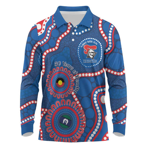 Knights NAIDOC Week 2026 Personalised Long Sleeve Polo Shirt 50 Years of Deadly Aboriginal Art