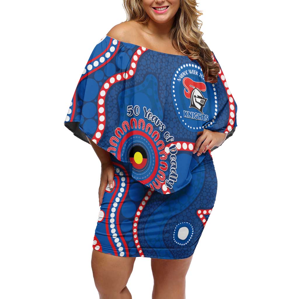 Knights NAIDOC Week 2026 Personalised Off Shoulder Short Dress 50 Years of Deadly Aboriginal Art