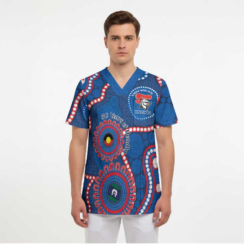 Knights NAIDOC Week 2026 Personalised Scrub Top 50 Years of Deadly Aboriginal Art