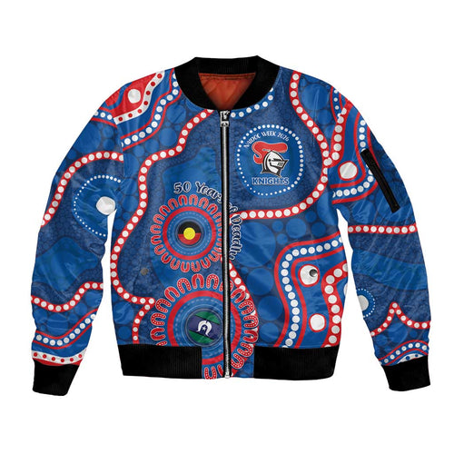 Knights NAIDOC Week 2026 Personalised Sleeve Zip Bomber Jacket 50 Years of Deadly Aboriginal Art