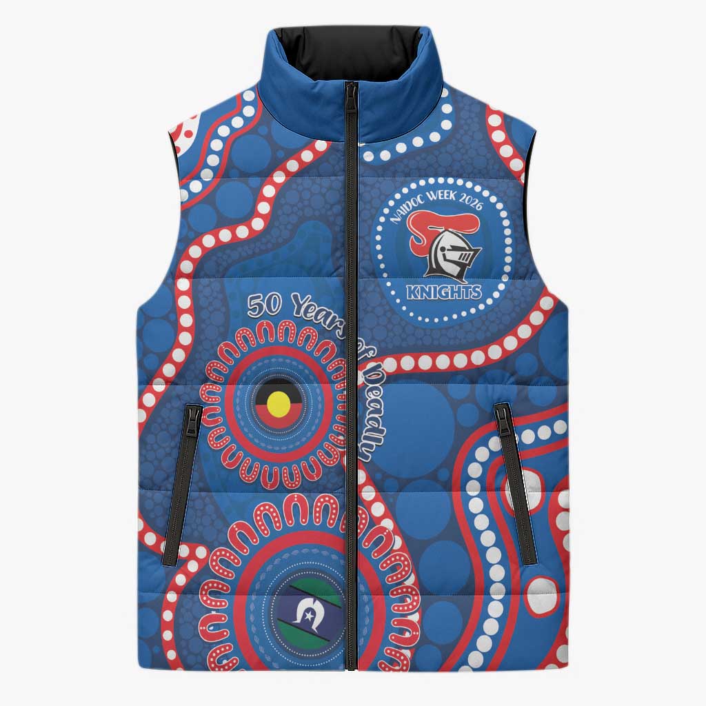 Knights NAIDOC Week 2026 Personalised Sleeveless Puffer Jacket 50 Years of Deadly Aboriginal Art
