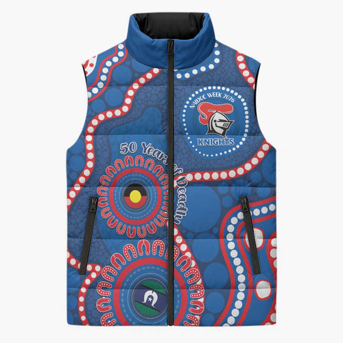 Knights NAIDOC Week 2026 Personalised Sleeveless Puffer Jacket 50 Years of Deadly Aboriginal Art