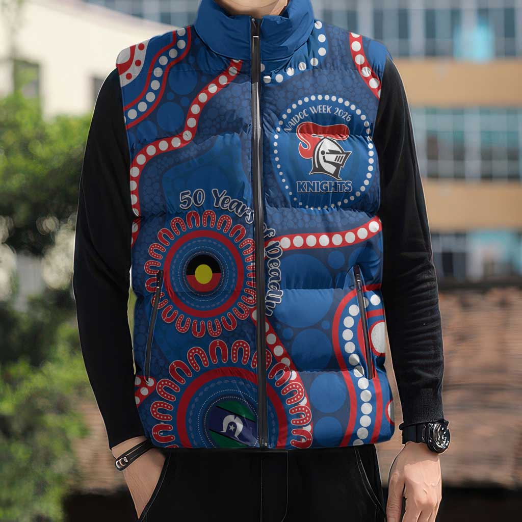 Knights NAIDOC Week 2026 Personalised Sleeveless Puffer Jacket 50 Years of Deadly Aboriginal Art