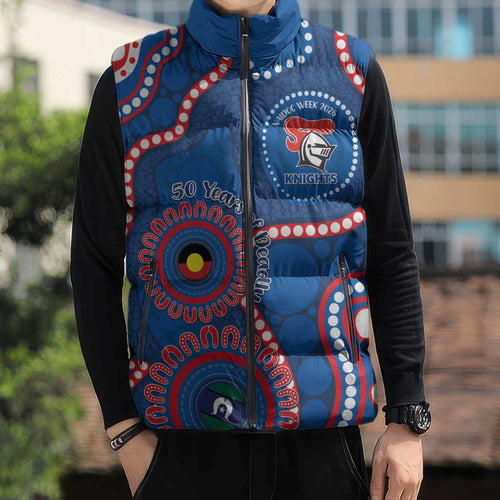 Knights NAIDOC Week 2026 Personalised Sleeveless Puffer Jacket 50 Years of Deadly Aboriginal Art