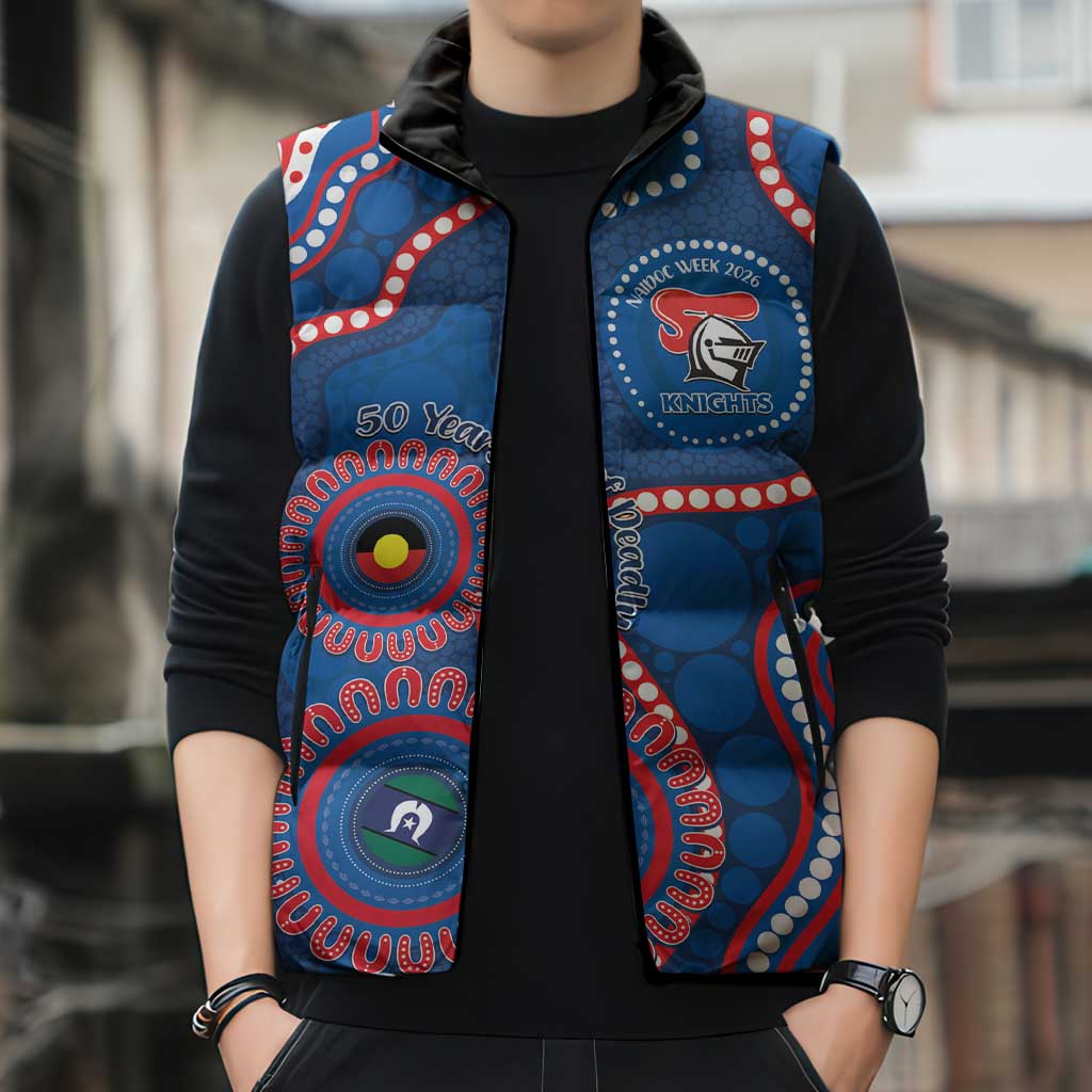 Knights NAIDOC Week 2026 Personalised Sleeveless Puffer Jacket 50 Years of Deadly Aboriginal Art