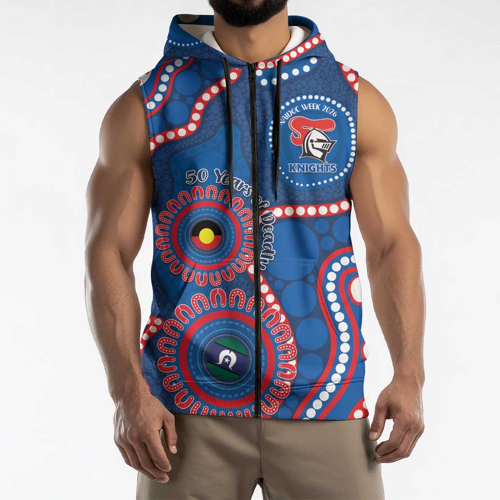 Knights NAIDOC Week 2026 Personalised Sleeveless Zip Hoodie 50 Years of Deadly Aboriginal Art