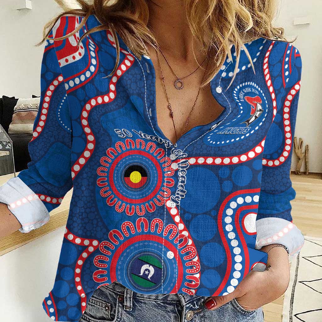 Knights NAIDOC Week 2026 Personalised Women Casual Shirt 50 Years of Deadly Aboriginal Art