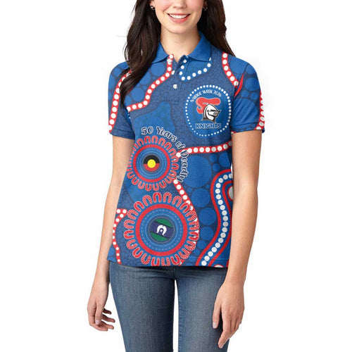 Knights NAIDOC Week 2026 Personalised Women Polo Shirt 50 Years of Deadly Aboriginal Art