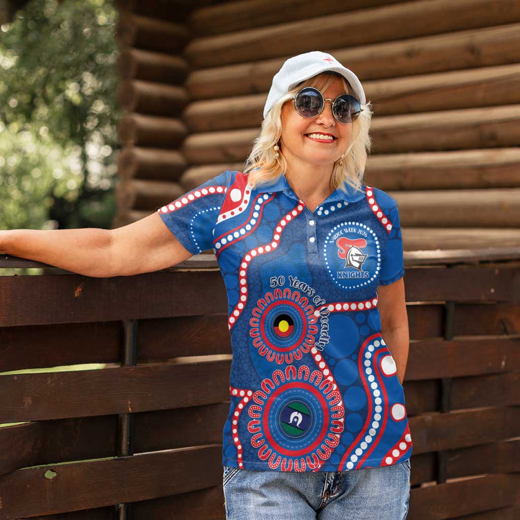 Knights NAIDOC Week 2026 Personalised Women Polo Shirt 50 Years of Deadly Aboriginal Art