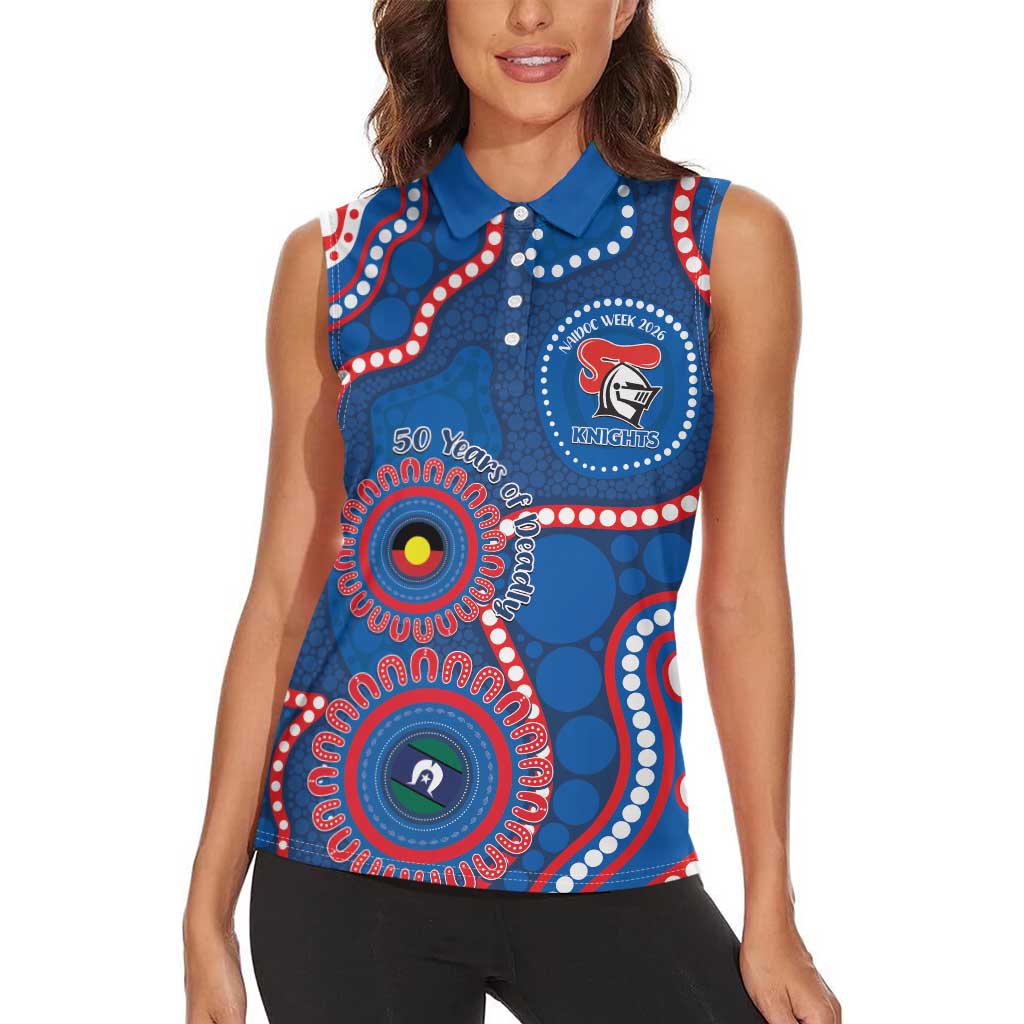 Knights NAIDOC Week 2026 Personalised Women Sleeveless Polo Shirt 50 Years of Deadly Aboriginal Art