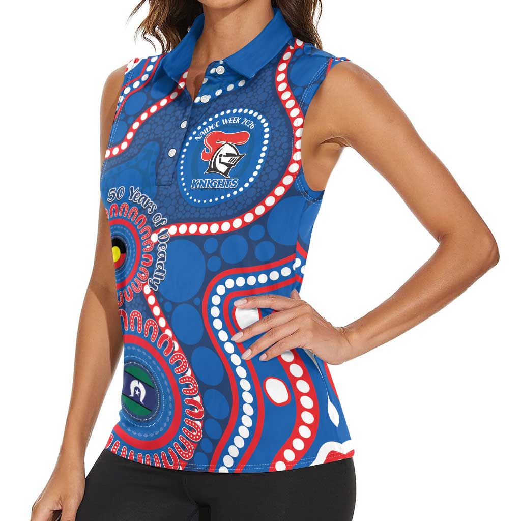 Knights NAIDOC Week 2026 Personalised Women Sleeveless Polo Shirt 50 Years of Deadly Aboriginal Art