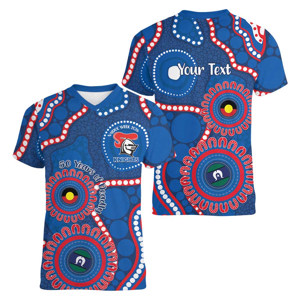 Knights NAIDOC Week 2026 Personalised Women V-Neck T-Shirt 50 Years of Deadly Aboriginal Art