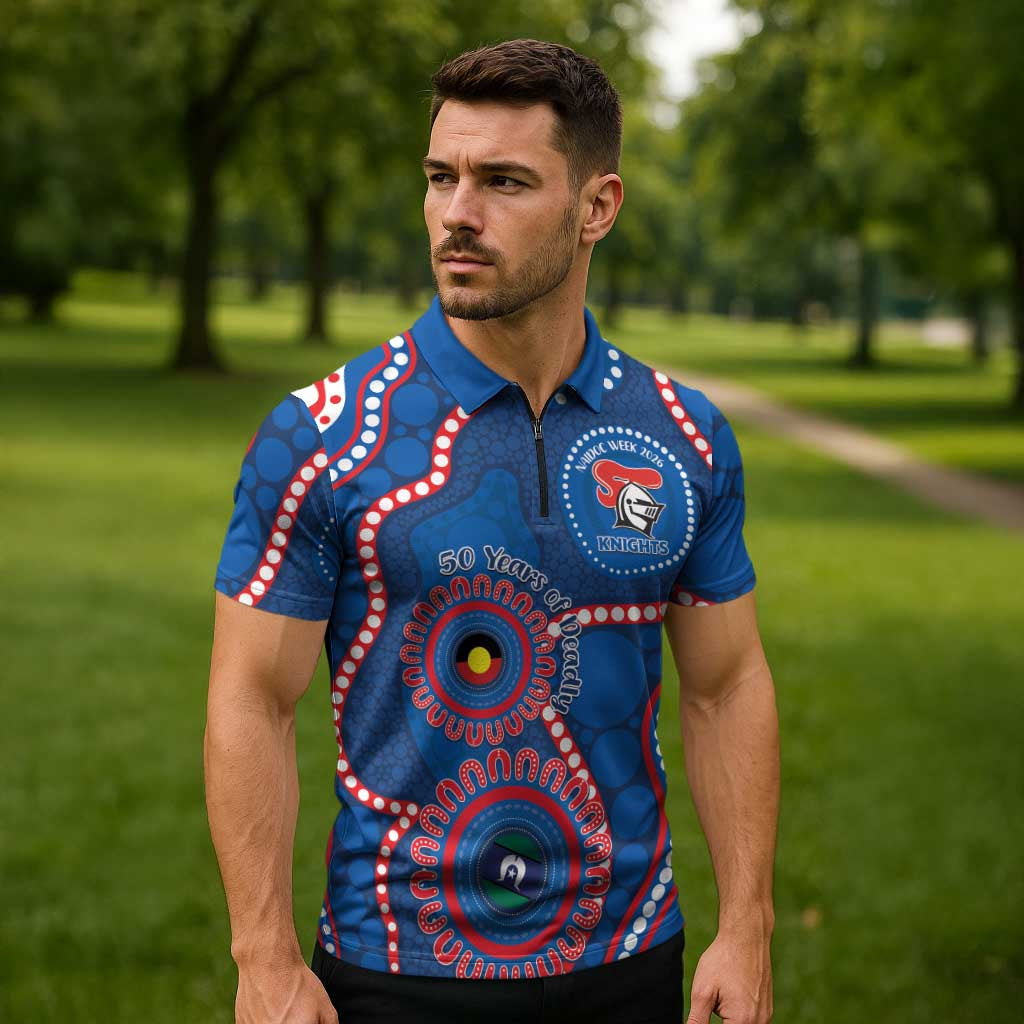 Knights NAIDOC Week 2026 Personalised Zipper Polo Shirt 50 Years of Deadly Aboriginal Art