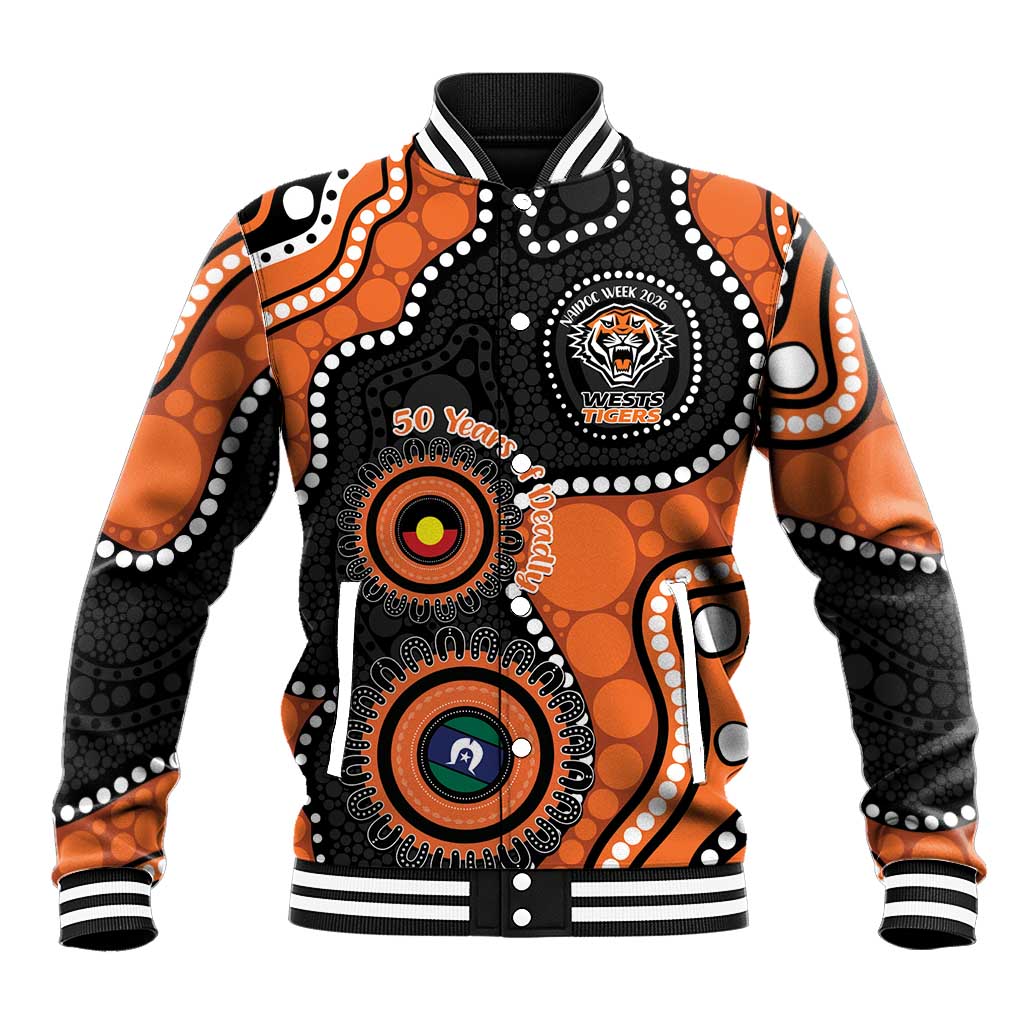 Tigers NAIDOC Week 2026 Personalised Baseball Jacket 50 Years of Deadly Aboriginal Art