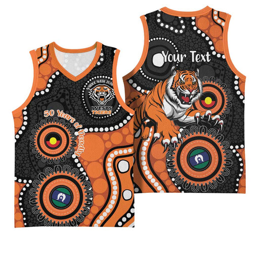 Tigers NAIDOC Week 2026 Personalised Basketball Jersey 50 Years of Deadly Aboriginal Art