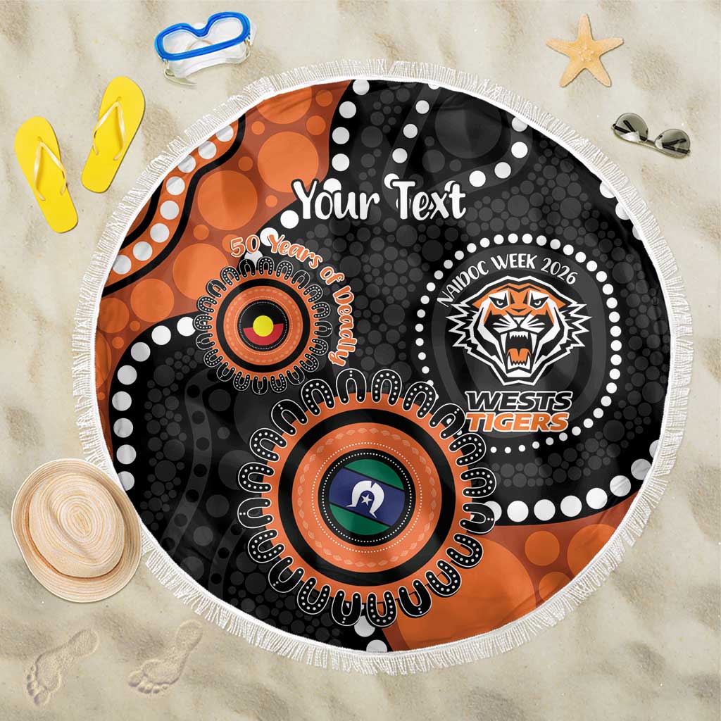 Tigers NAIDOC Week 2026 Personalised Beach Blanket 50 Years of Deadly Aboriginal Art