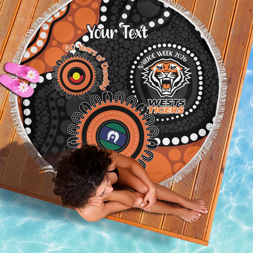 Tigers NAIDOC Week 2026 Personalised Beach Blanket 50 Years of Deadly Aboriginal Art