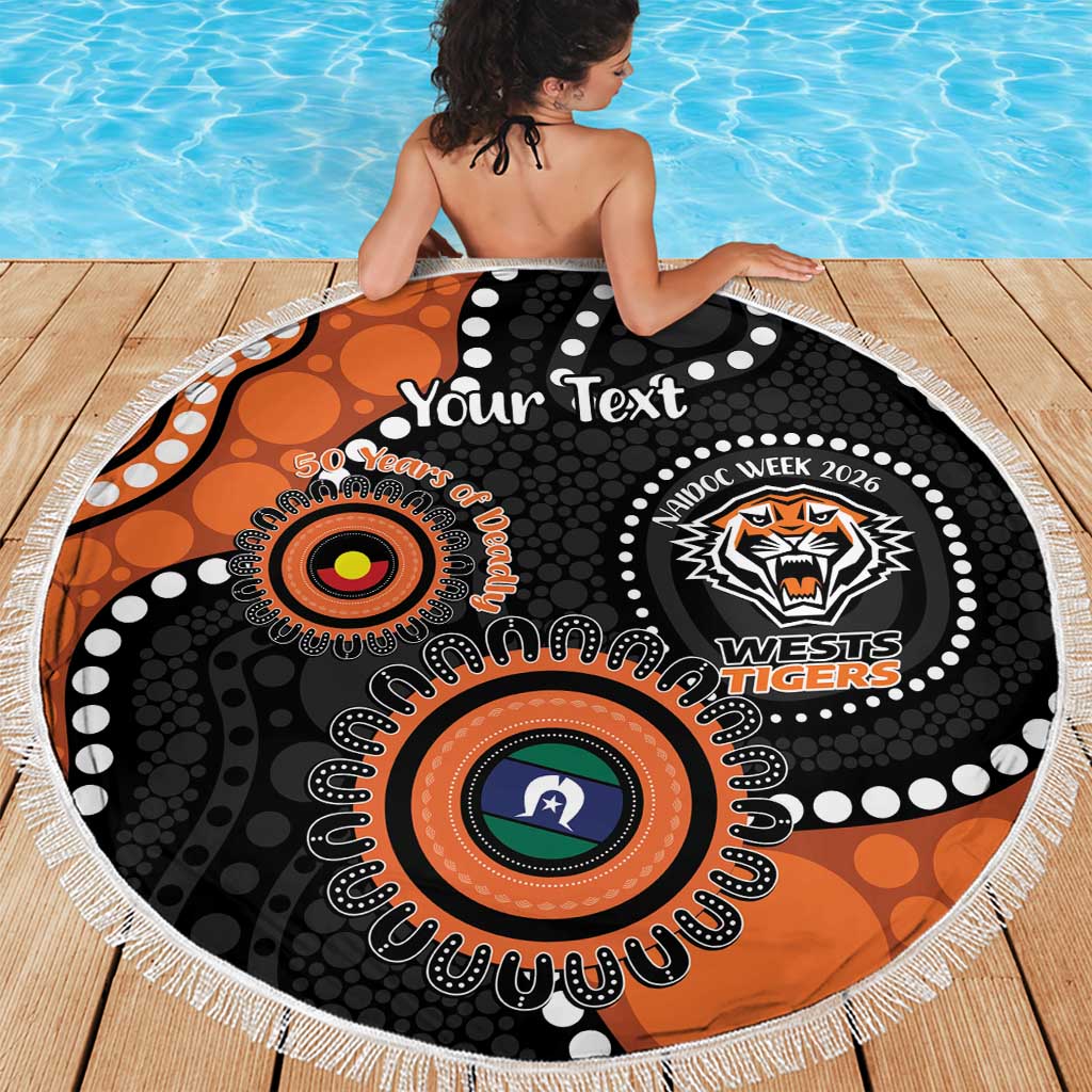 Tigers NAIDOC Week 2026 Personalised Beach Blanket 50 Years of Deadly Aboriginal Art