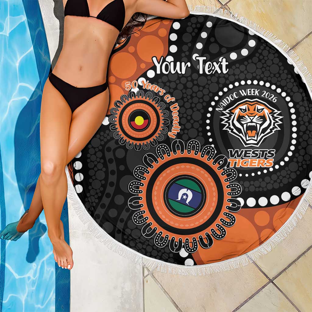 Tigers NAIDOC Week 2026 Personalised Beach Blanket 50 Years of Deadly Aboriginal Art