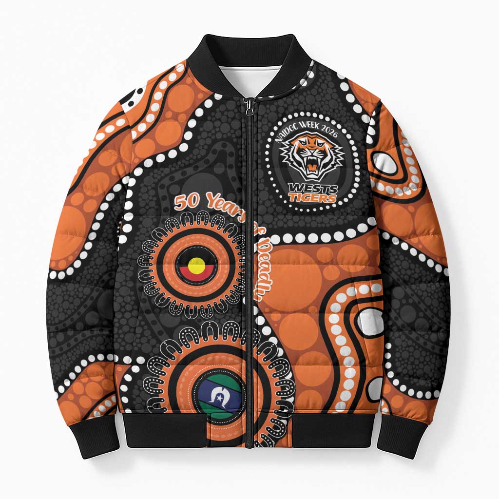 Tigers NAIDOC Week 2026 Personalised Bomber Puffer Jacket 50 Years of Deadly Aboriginal Art
