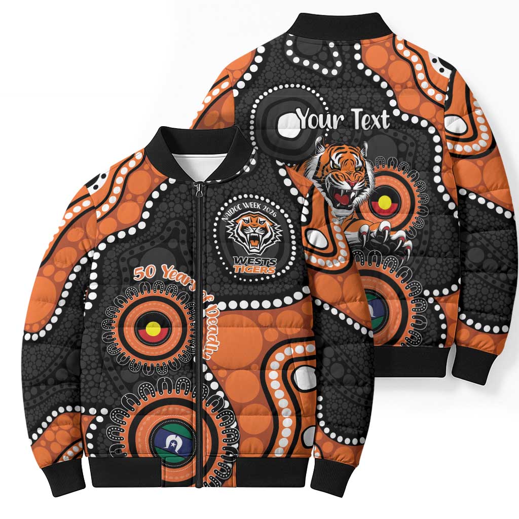 Tigers NAIDOC Week 2026 Personalised Bomber Puffer Jacket 50 Years of Deadly Aboriginal Art
