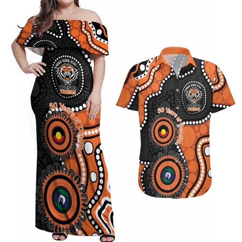 Tigers NAIDOC Week 2026 Personalised Couples Matching Off Shoulder Maxi Dress and Hawaiian Shirt 50 Years of Deadly Aboriginal Art