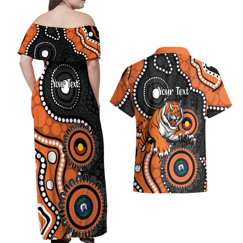 Tigers NAIDOC Week 2026 Personalised Couples Matching Off Shoulder Maxi Dress and Hawaiian Shirt 50 Years of Deadly Aboriginal Art