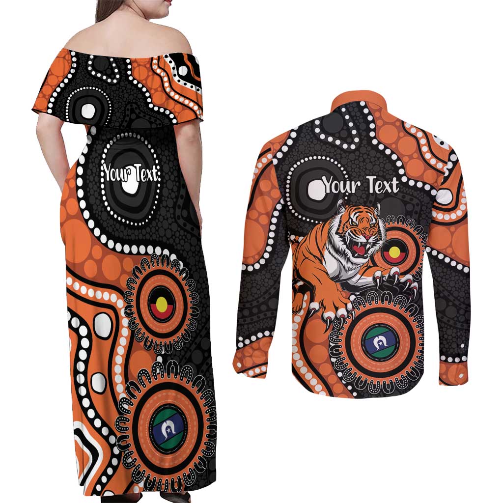 Tigers NAIDOC Week 2026 Personalised Couples Matching Off Shoulder Maxi Dress and Long Sleeve Button Shirt 50 Years of Deadly Aboriginal Art