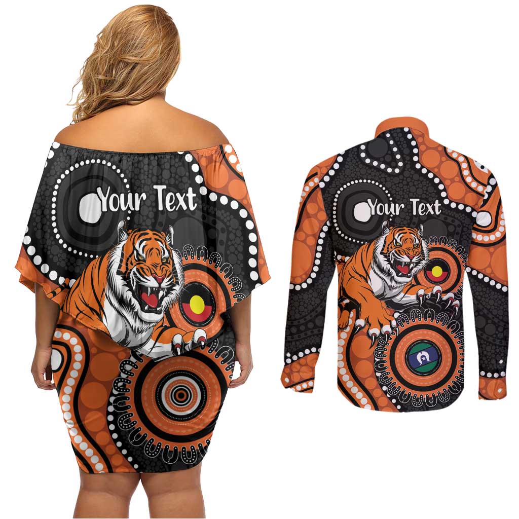 Tigers NAIDOC Week 2026 Personalised Couples Matching Off Shoulder Short Dress and Long Sleeve Button Shirt 50 Years of Deadly Aboriginal Art