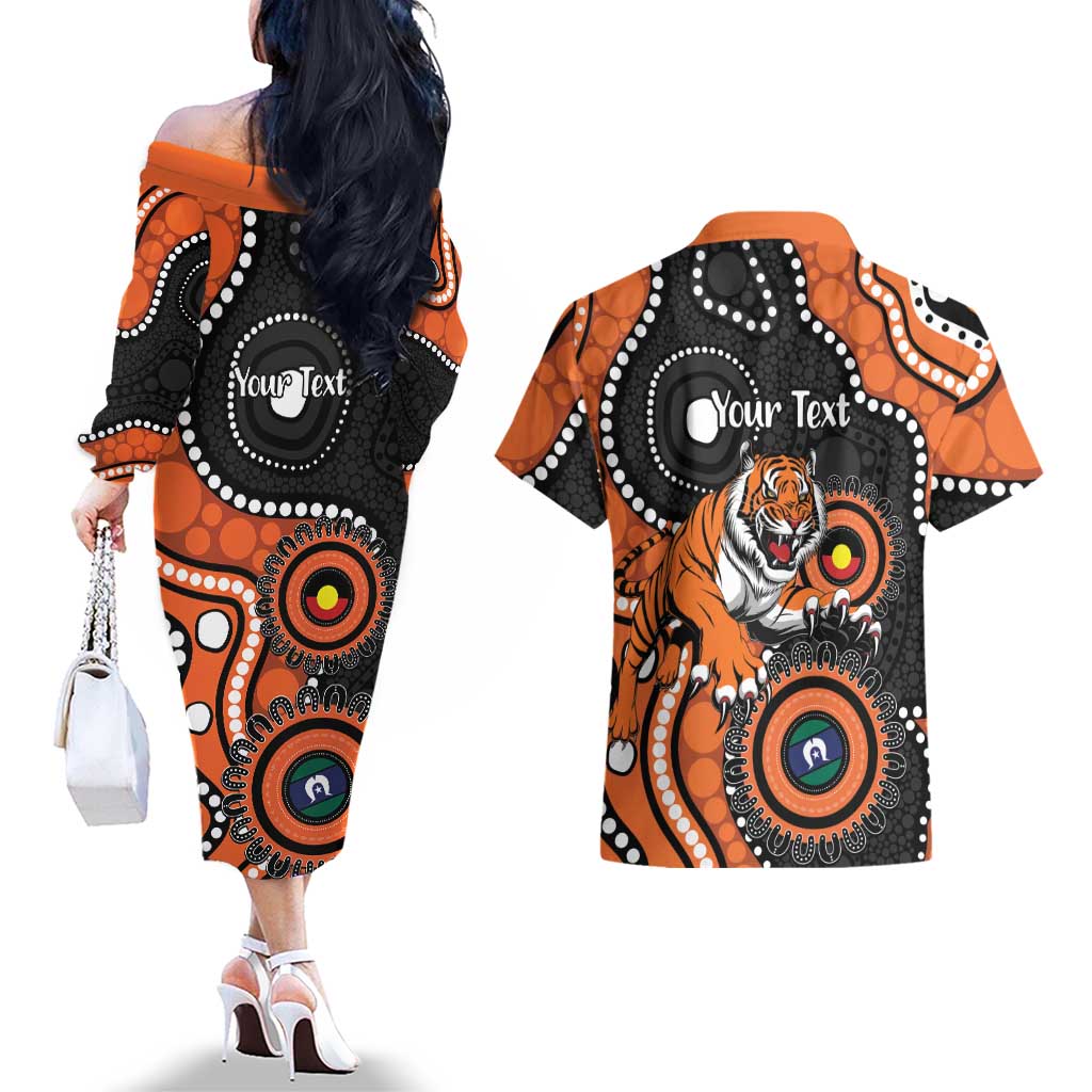 Tigers NAIDOC Week 2026 Personalised Couples Matching Off The Shoulder Long Sleeve Dress and Hawaiian Shirt 50 Years of Deadly Aboriginal Art
