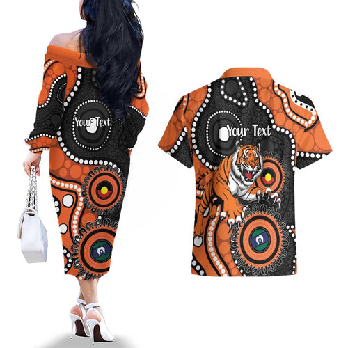 Tigers NAIDOC Week 2026 Personalised Couples Matching Off The Shoulder Long Sleeve Dress and Hawaiian Shirt 50 Years of Deadly Aboriginal Art