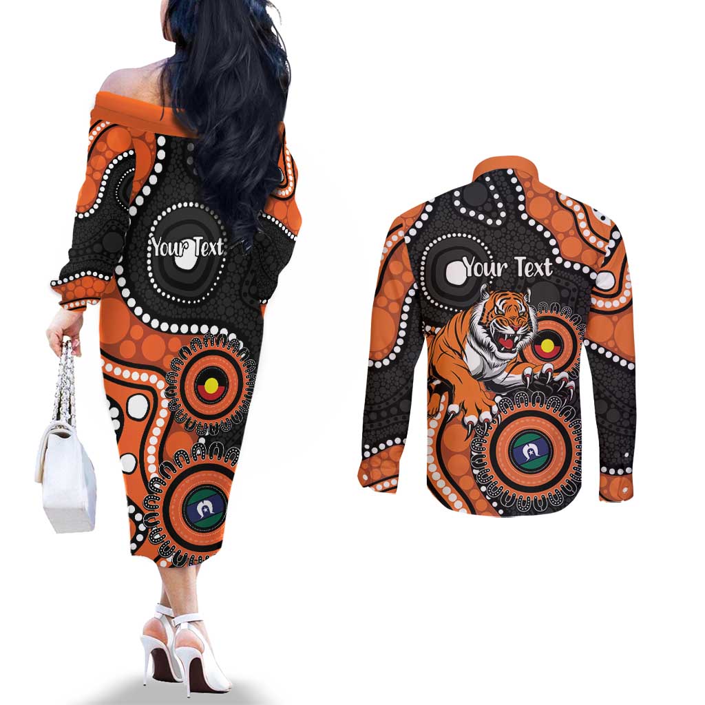 Tigers NAIDOC Week 2026 Personalised Couples Matching Off The Shoulder Long Sleeve Dress and Long Sleeve Button Shirt 50 Years of Deadly Aboriginal Art
