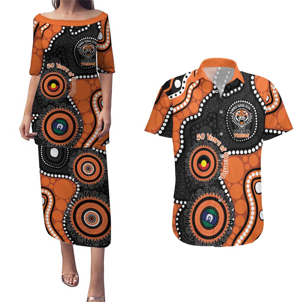 Tigers NAIDOC Week 2026 Personalised Couples Matching Puletasi and Hawaiian Shirt 50 Years of Deadly Aboriginal Art