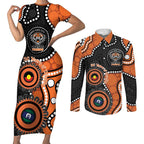 Tigers NAIDOC Week 2026 Personalised Couples Matching Short Sleeve Bodycon Dress and Long Sleeve Button Shirt 50 Years of Deadly Aboriginal Art
