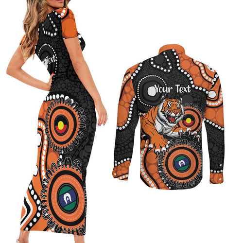 Tigers NAIDOC Week 2026 Personalised Couples Matching Short Sleeve Bodycon Dress and Long Sleeve Button Shirt 50 Years of Deadly Aboriginal Art