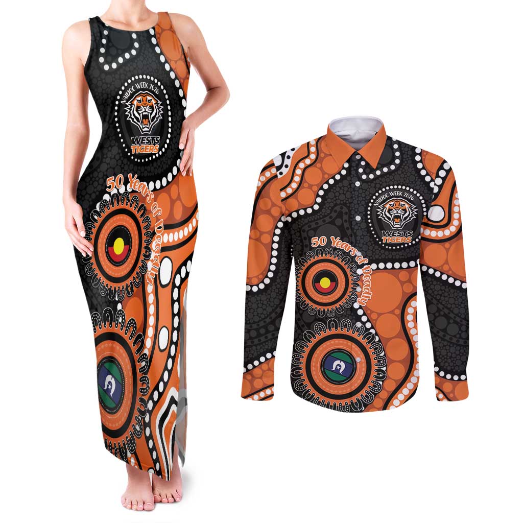 Tigers NAIDOC Week 2026 Personalised Couples Matching Tank Maxi Dress and Long Sleeve Button Shirt 50 Years of Deadly Aboriginal Art