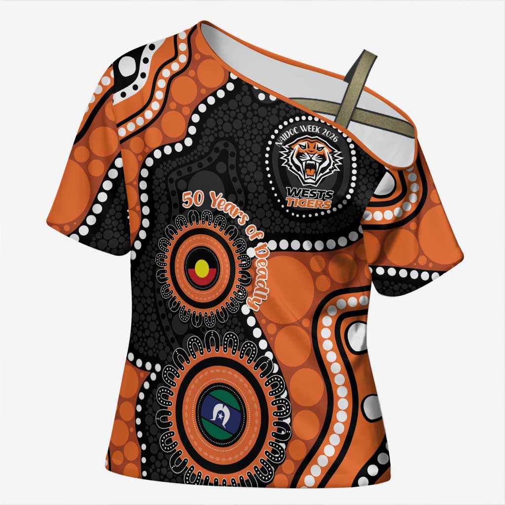 Tigers NAIDOC Week 2026 Personalised Cross Shoulder Shirt 50 Years of Deadly Aboriginal Art