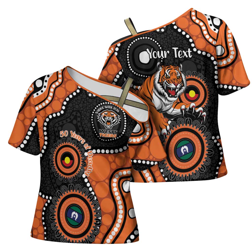 Tigers NAIDOC Week 2026 Personalised Cross Shoulder Shirt 50 Years of Deadly Aboriginal Art