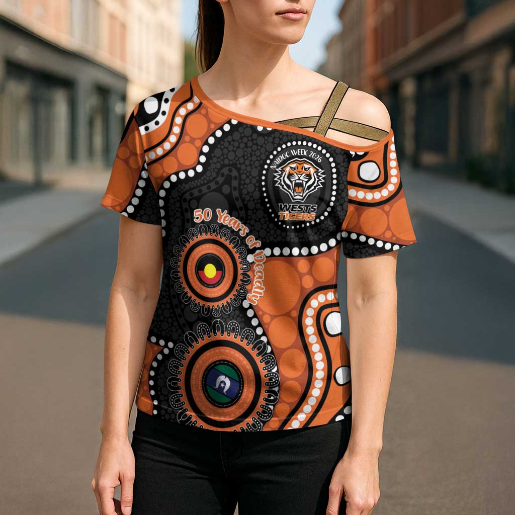 Tigers NAIDOC Week 2026 Personalised Cross Shoulder Shirt 50 Years of Deadly Aboriginal Art