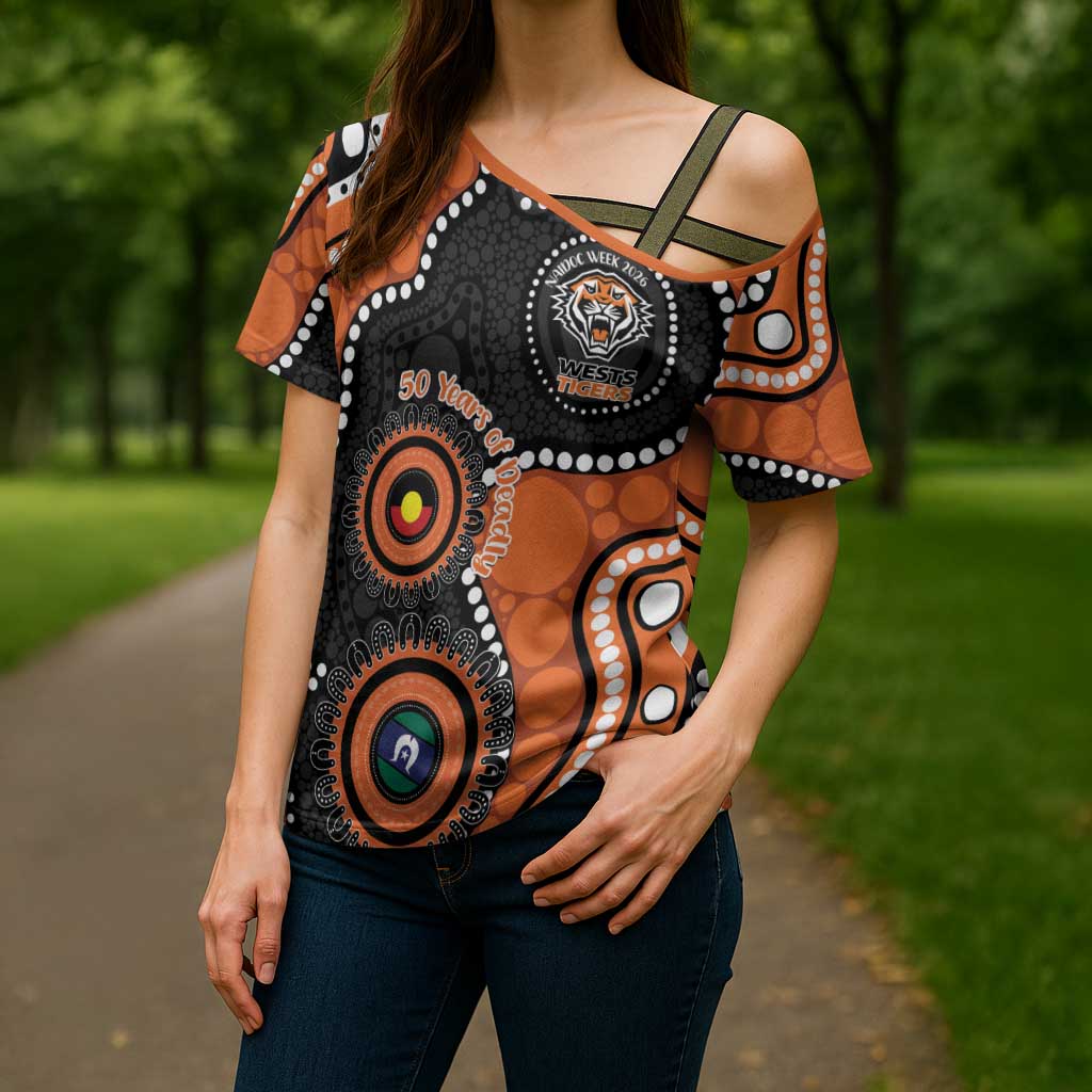 Tigers NAIDOC Week 2026 Personalised Cross Shoulder Shirt 50 Years of Deadly Aboriginal Art