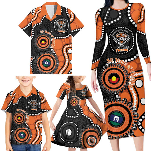 Tigers NAIDOC Week 2026 Personalised Family Matching Long Sleeve Bodycon Dress and Hawaiian Shirt 50 Years of Deadly Aboriginal Art