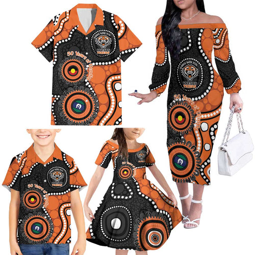Tigers NAIDOC Week 2026 Personalised Family Matching Off The Shoulder Long Sleeve Dress and Hawaiian Shirt 50 Years of Deadly Aboriginal Art