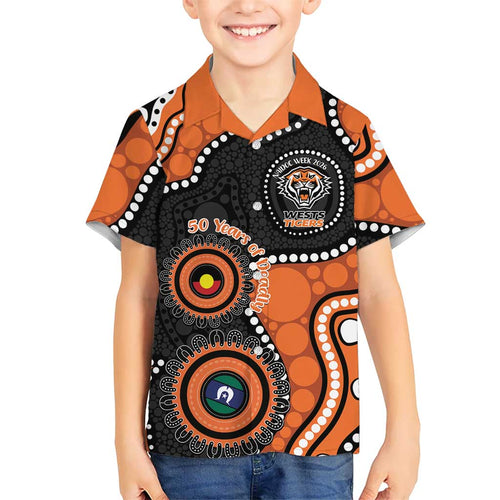 Tigers NAIDOC Week 2026 Personalised Family Matching Off The Shoulder Long Sleeve Dress and Hawaiian Shirt 50 Years of Deadly Aboriginal Art