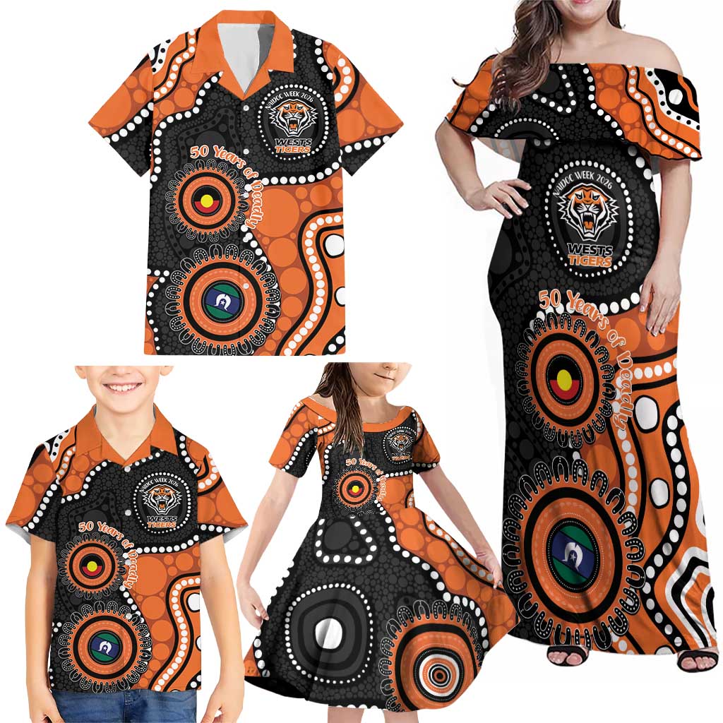 Tigers NAIDOC Week 2026 Personalised Family Matching Off Shoulder Maxi Dress and Hawaiian Shirt 50 Years of Deadly Aboriginal Art