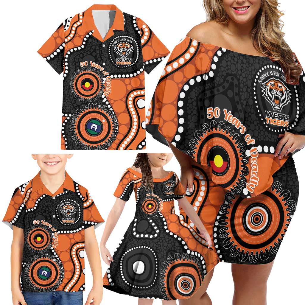 Tigers NAIDOC Week 2026 Personalised Family Matching Off Shoulder Short Dress and Hawaiian Shirt 50 Years of Deadly Aboriginal Art
